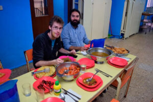 Two Language Assistants having lunch during their break in a school in Spain