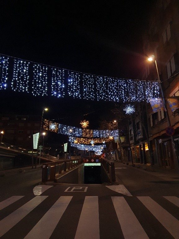 Spanish street with Christmas lights