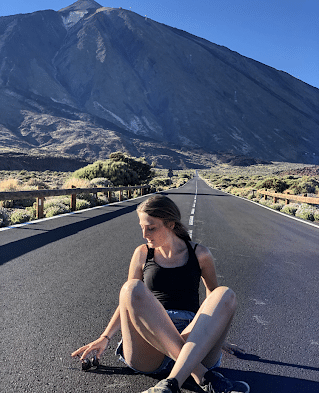 Road and Teide volcano in Canary Islands.
