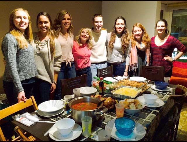 group of english language assistants celebrating thanksgiving in Spain