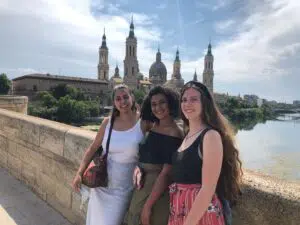 three English friends visiting Zaragoza, in Spain